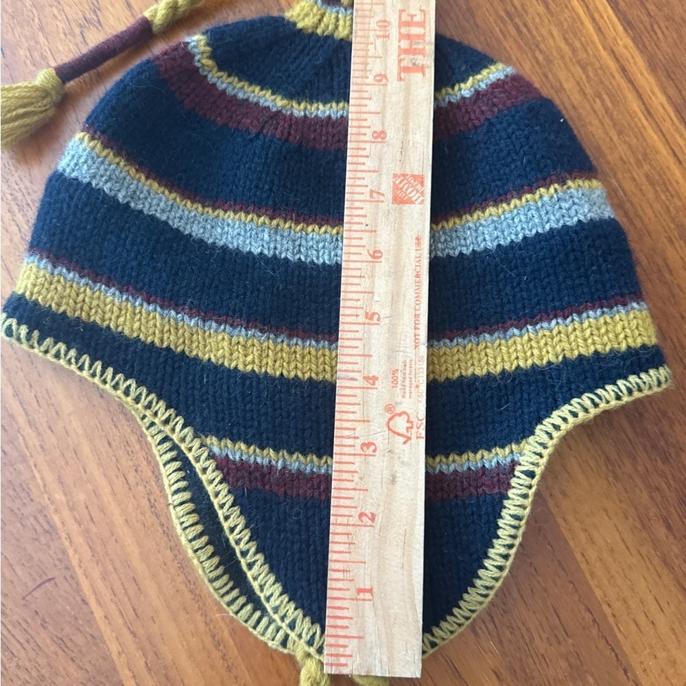 Striped Hat Beanie Earflap wool blue weatherproof brand - Picture 5 of 8